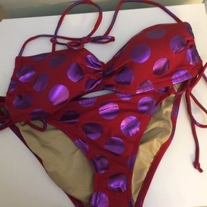 Red and purple dot vs bikini set